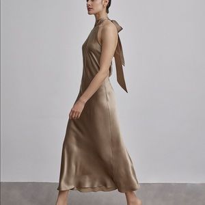 NWT Silk Maison Halter Silk Maxi Dress in Champagne - Size Small